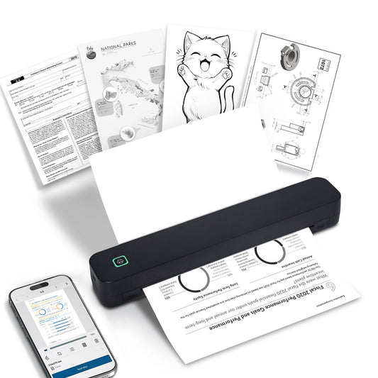 HZTZ Portable A4 Thermal Printer – Wireless Bluetooth Inkless Printer for Travel&Office – Compatible with Phone&PC – 1500MAH Rechargeable Battery